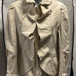 BCBG MaxAzria ruffle front tan-khaki jacket
